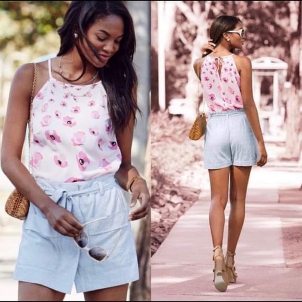 Cabi Pink Poppy Tank modern Tie-back halter sz L